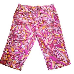 Belle Beach Kim Gravel Capri‎ Pants 1X Pink Orange Abstract Drawstring NEW